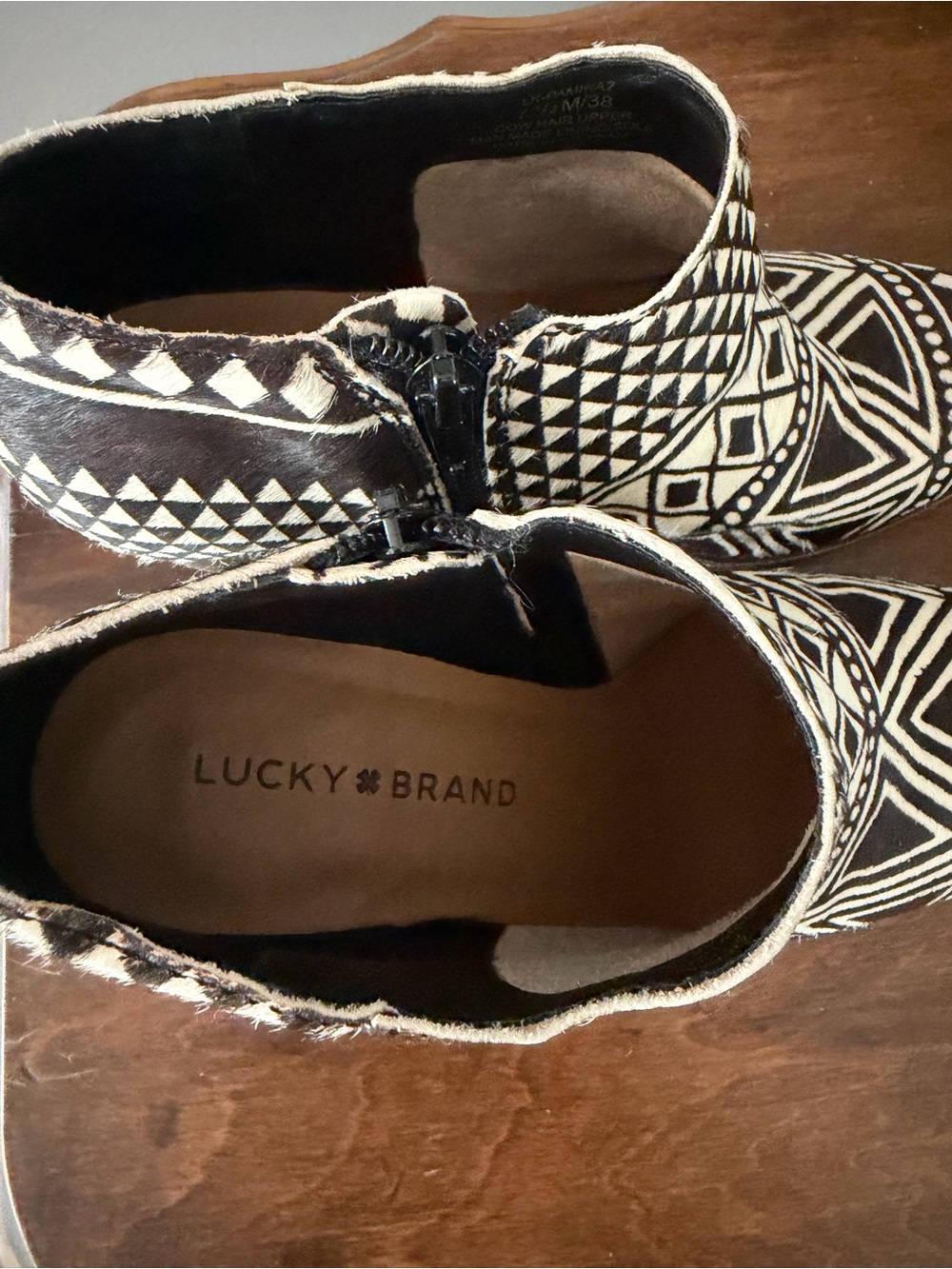 Lucky Brand Black and Cream Aztec Pattern Ankle Booties - Picture 6 of 7